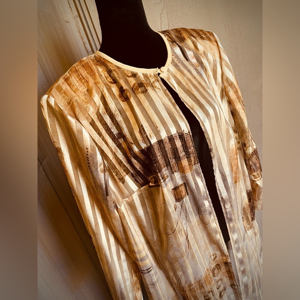 VTG R&M Richards Woman Golden Sparkle Duster Semi Sheer Open Kimono Artsy 16